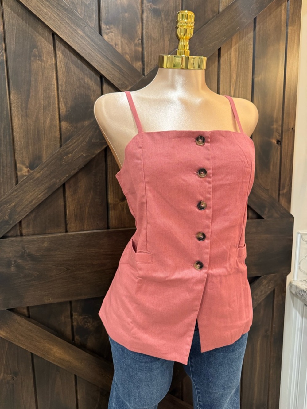 Women's Dusty Rose Button-Front Cami Top